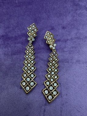 Trifari Gold-Tone Lattice Drop clip Earrings with Rhinestones